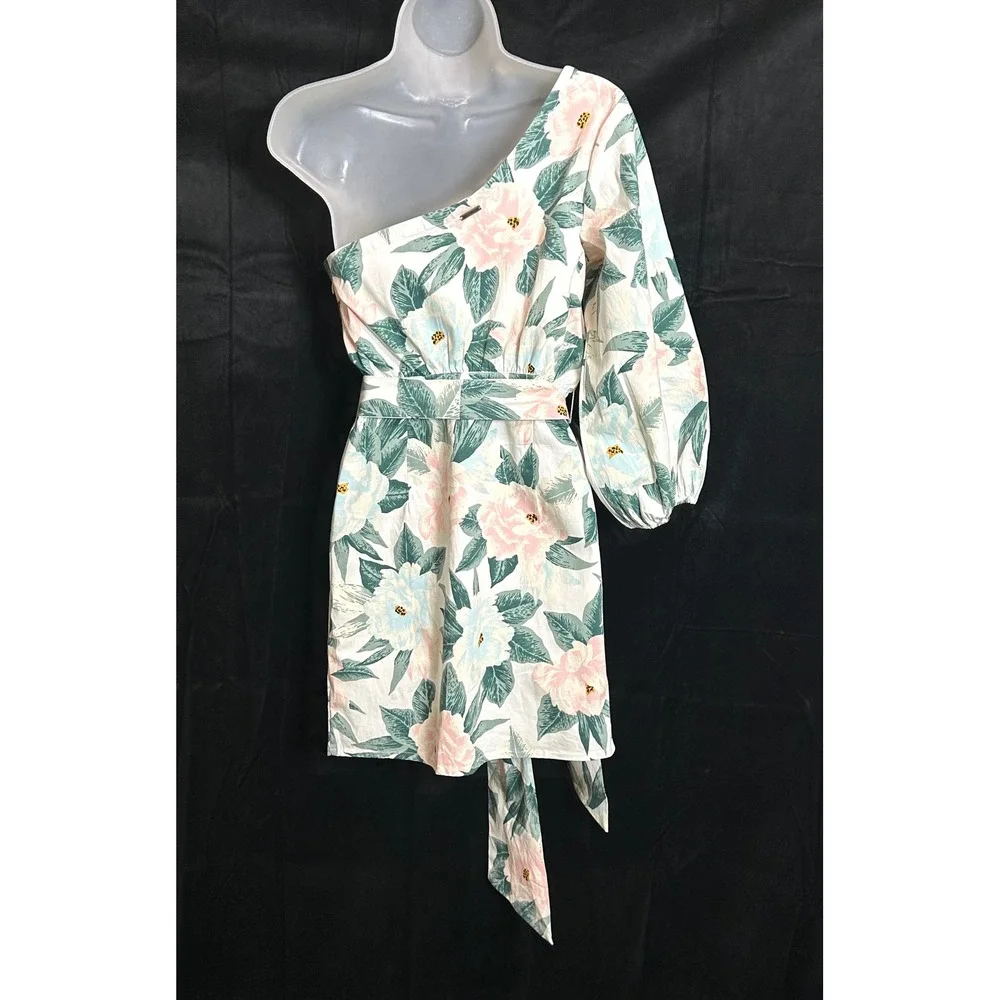 Billabong x The Salty Blonde One Shoulder Floral Mini Dress Pink Blue Medium